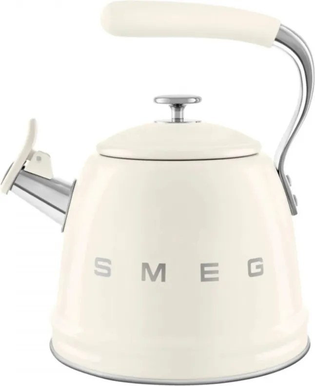 Свирещ чайник Smeg WKF01CR, 2.3 л, Индукция, Ненагряваща се дръжка, Стомана, Крем