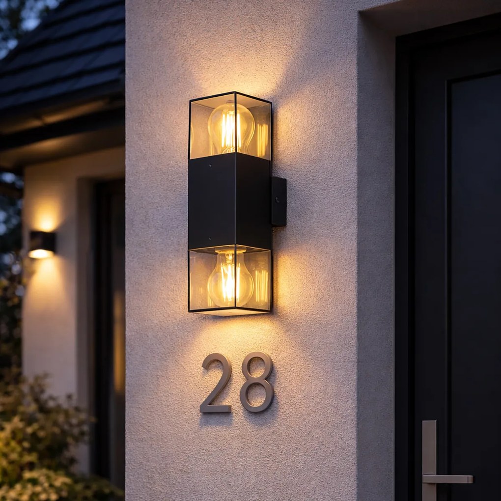 Външна стенна лампа черна с опушен абажур 2-светлина IP44 - Denmark