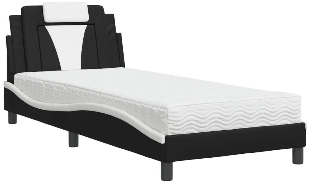 3208759 vidaXL Легло с матрак, бяло и черно, 80x200 см, изкуствена кожа