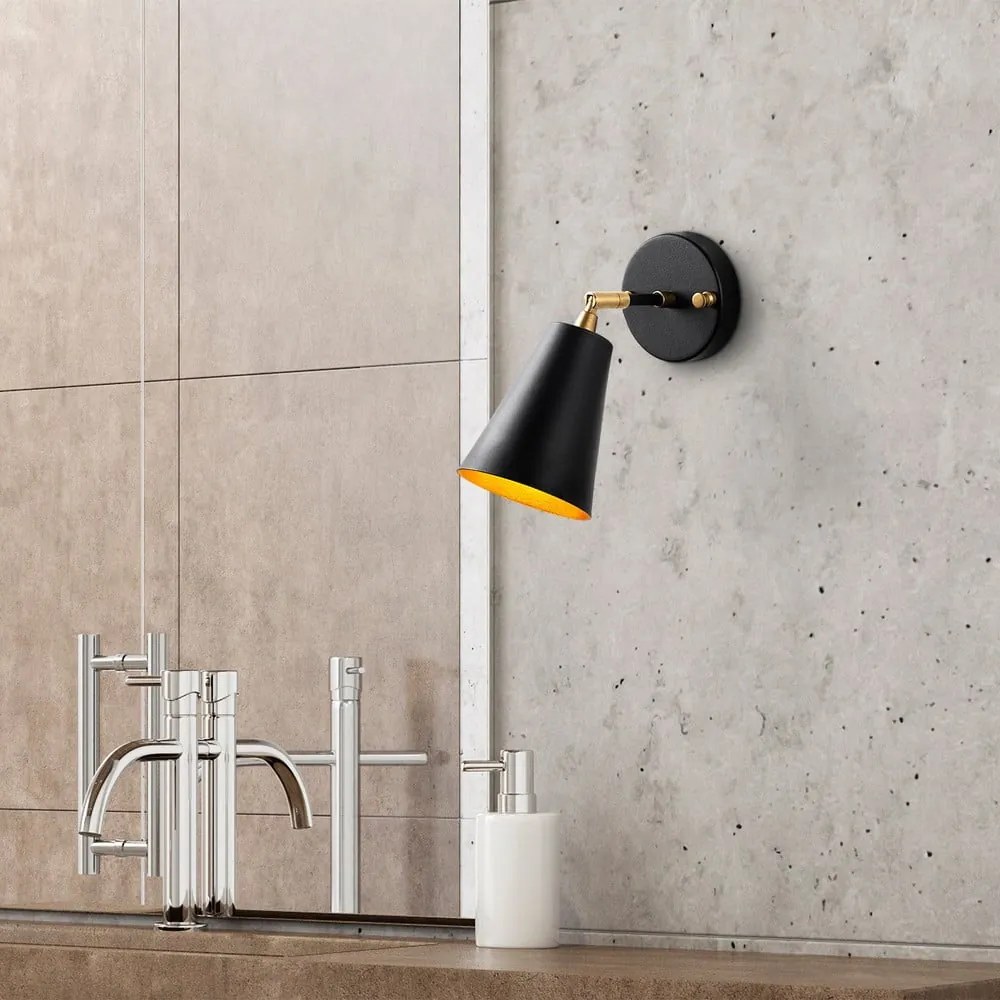Черна/ в златист цвят стенна лампа ø 10 cm Evander – Opviq lights