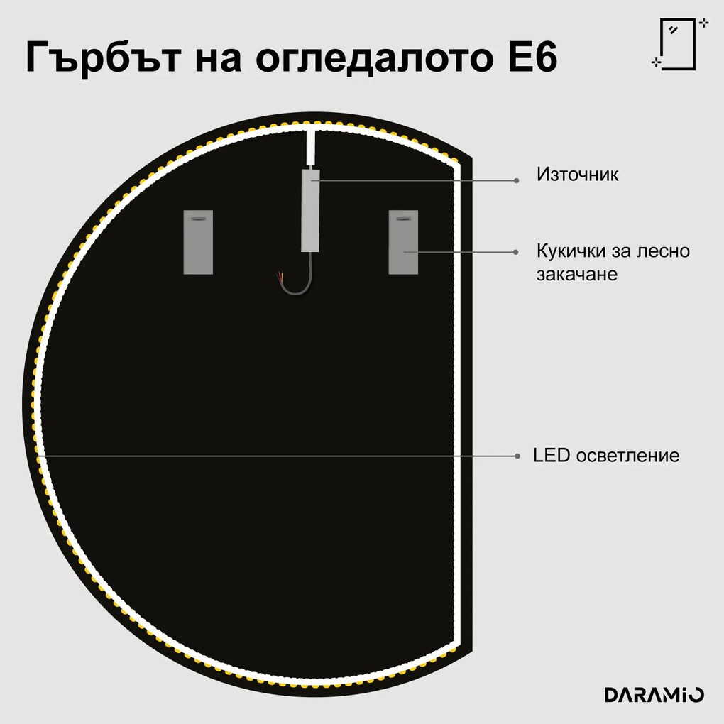 Полукръгло огледало с LED осветление E6