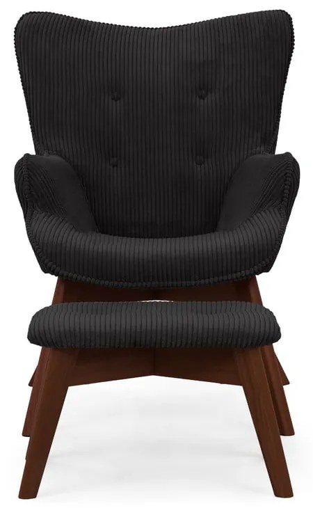 Черен фотьойл с табуретка от рипсено кадифе Niko – Ropez