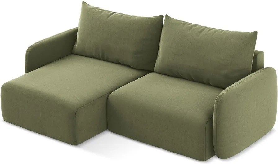 Зелен кадифен сгъваем/с място за съхранение ъглов диван (ляв ъгъл) Kalena – Makamii