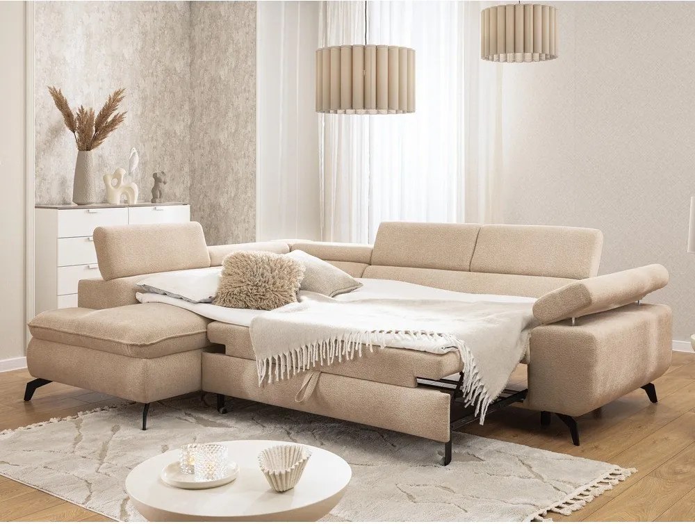Бежов шенилов ъглов диван (ляв ъгъл L форма) Marbeya – Ropez