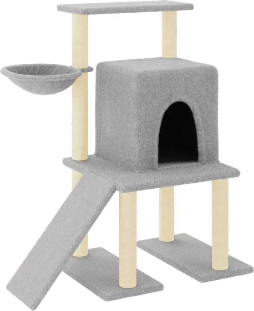 172077 vidaXL Котешко дърво със сизалени стълбове, светлосиво, 96,5 см