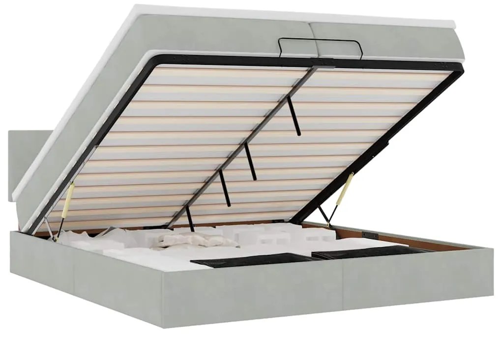 3312572 vidaXL Османска легло с матраци и LED, светлосиво, 200x200 см, кадифе