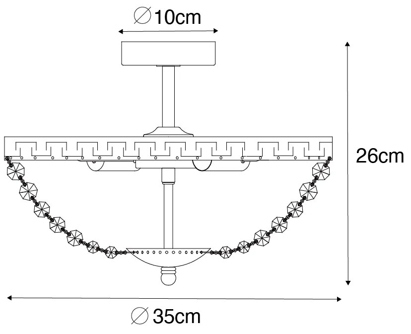 Класически таванен аплик стомана с кристал 3-светлина - Mondrian