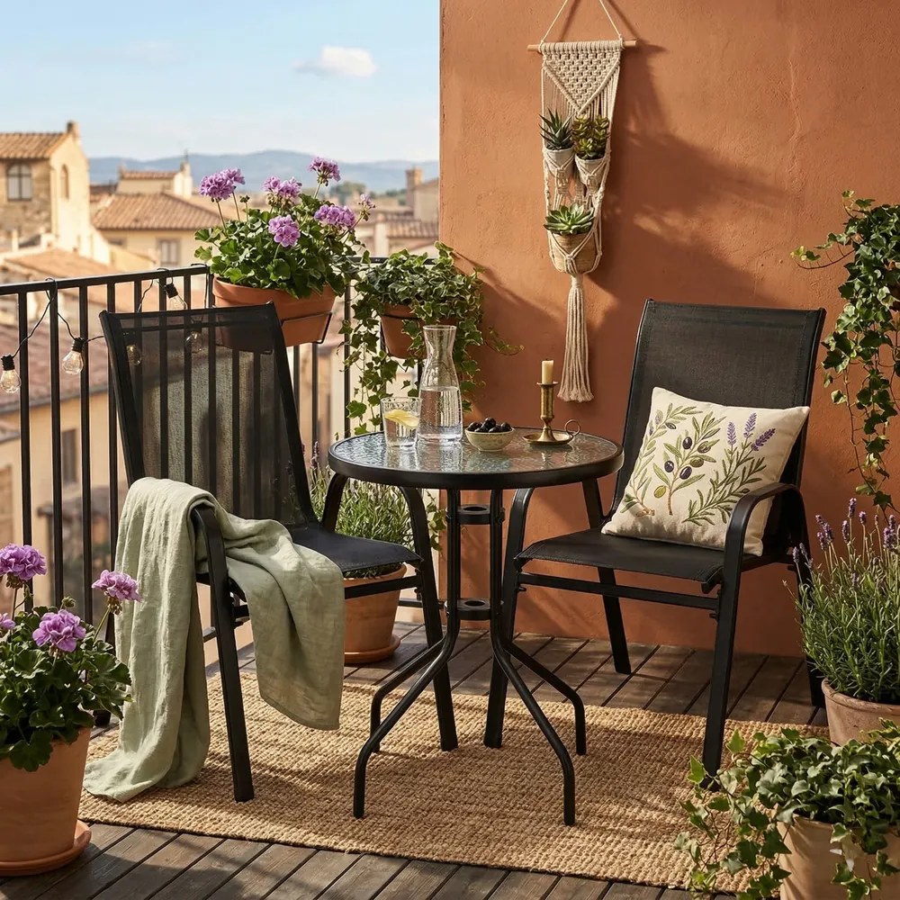 Комплект мебели за балкон или тераса в черно