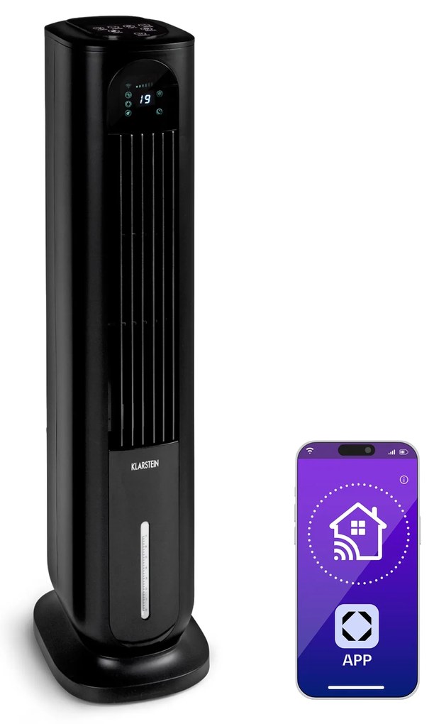 Klarstein Polar Tower Smart, вентилатор, охладител на въздуха, 7L, 85W, дистанционно управление, 5x охладителни кутии