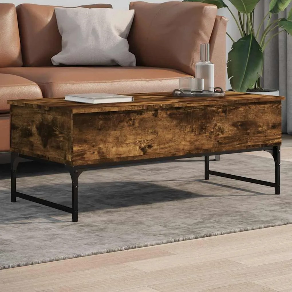 845378 vidaXL Кафе маса, опушен дъб, 100x50x40 см, инженерно дърво и метал