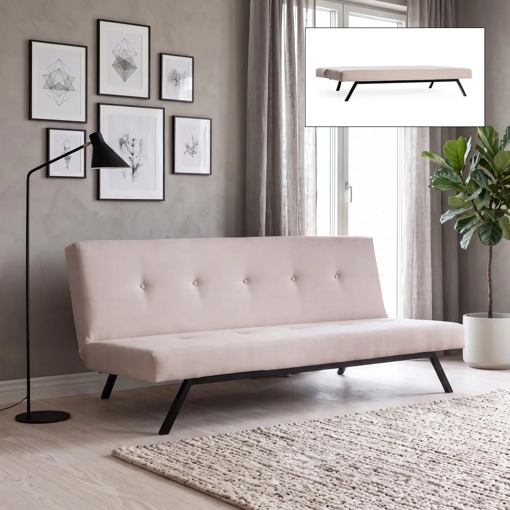Тапициран троен диван Zola TopMebel с функция за сън в кремав цвят 180x64x78cm.