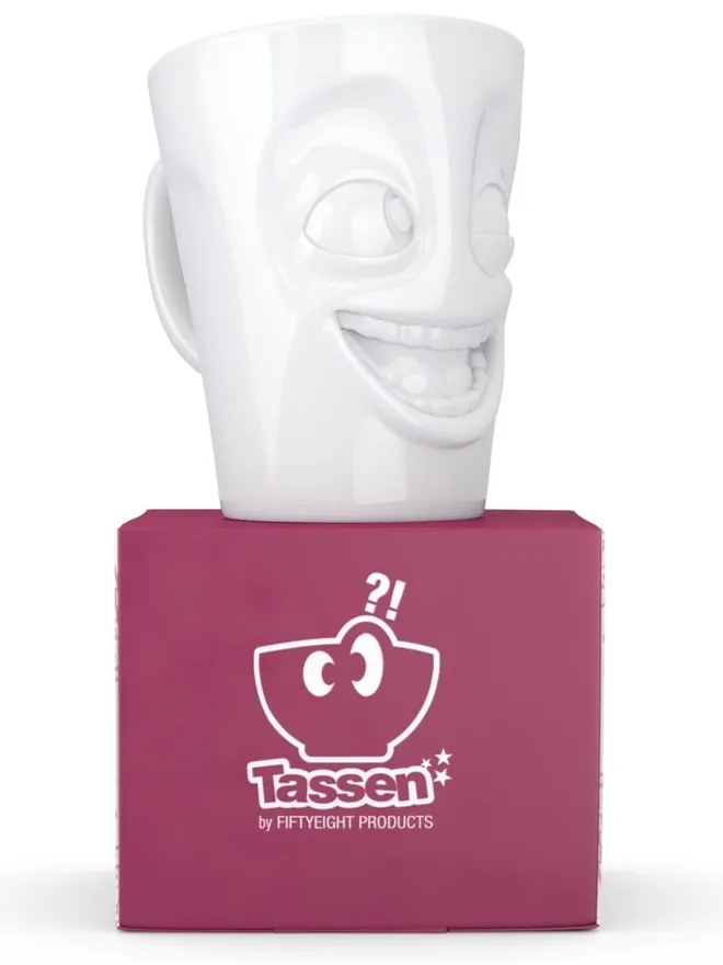 Бяла порцеланова чаша с дръжка и усмивка , обем 350 ml - 58products