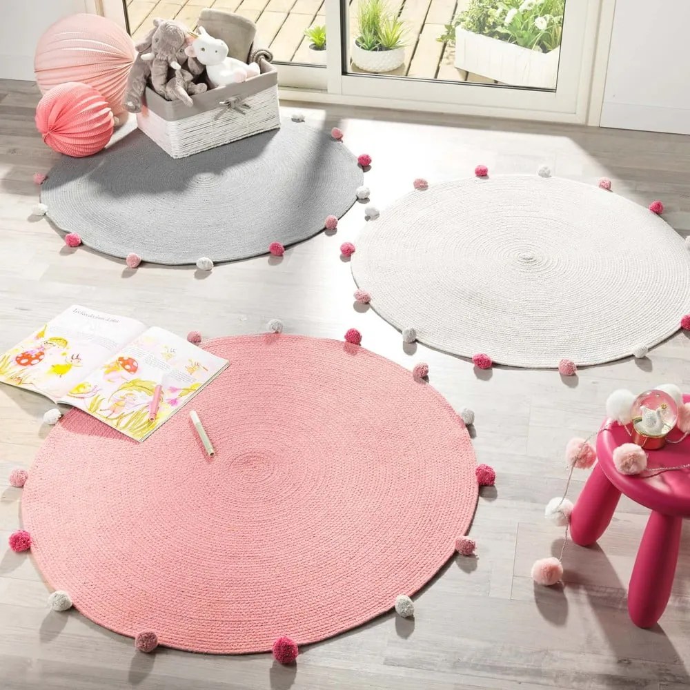 Розов кръгъл килим ø 90 cm Pompomparty – douceur d'intérieur