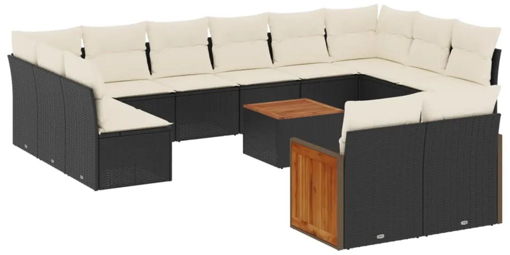 3260530 vidaXL Градински диван с възглавници, 13 части, черен, полиратан