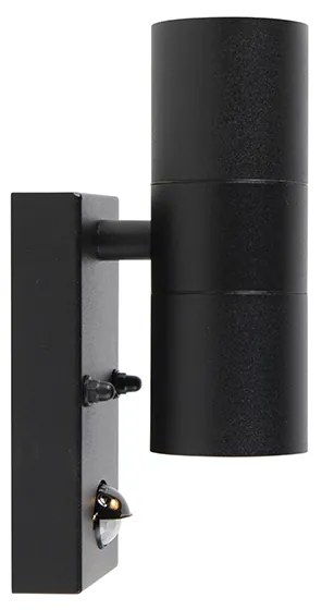 Външна стенна лампа черна 2-светлина с датчик за движение IP44 - Duo