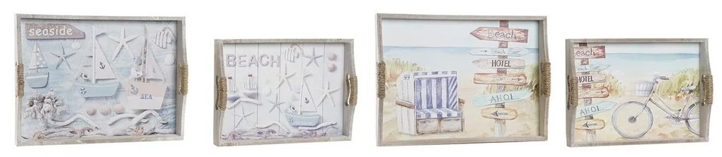 Комплект Подноси DKD Home Decor Военен Многоцветен 40 x 30 x 6 cm Дървен MDF Средиземноморско (2 броя)