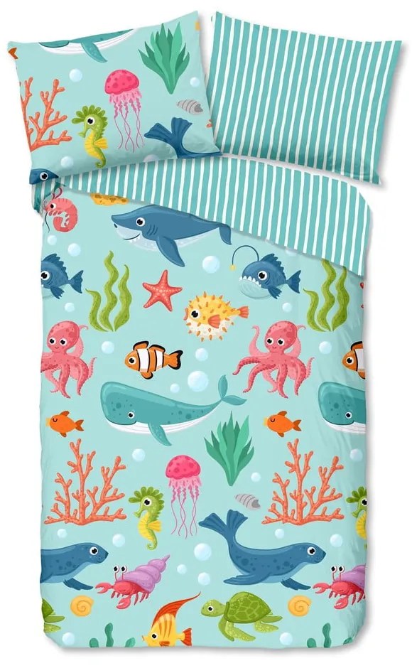 Синьо единично памучно детско спално бельо 140x200 cm Ocean – Good Morning