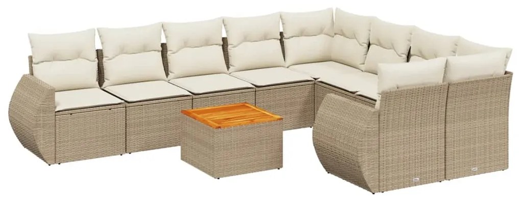 3257493 vidaXL Градински диван с възглавници, 10 части, бежов полиратан