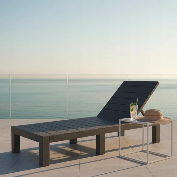 Здрав градински шезлонг за басейн и тераса - сив