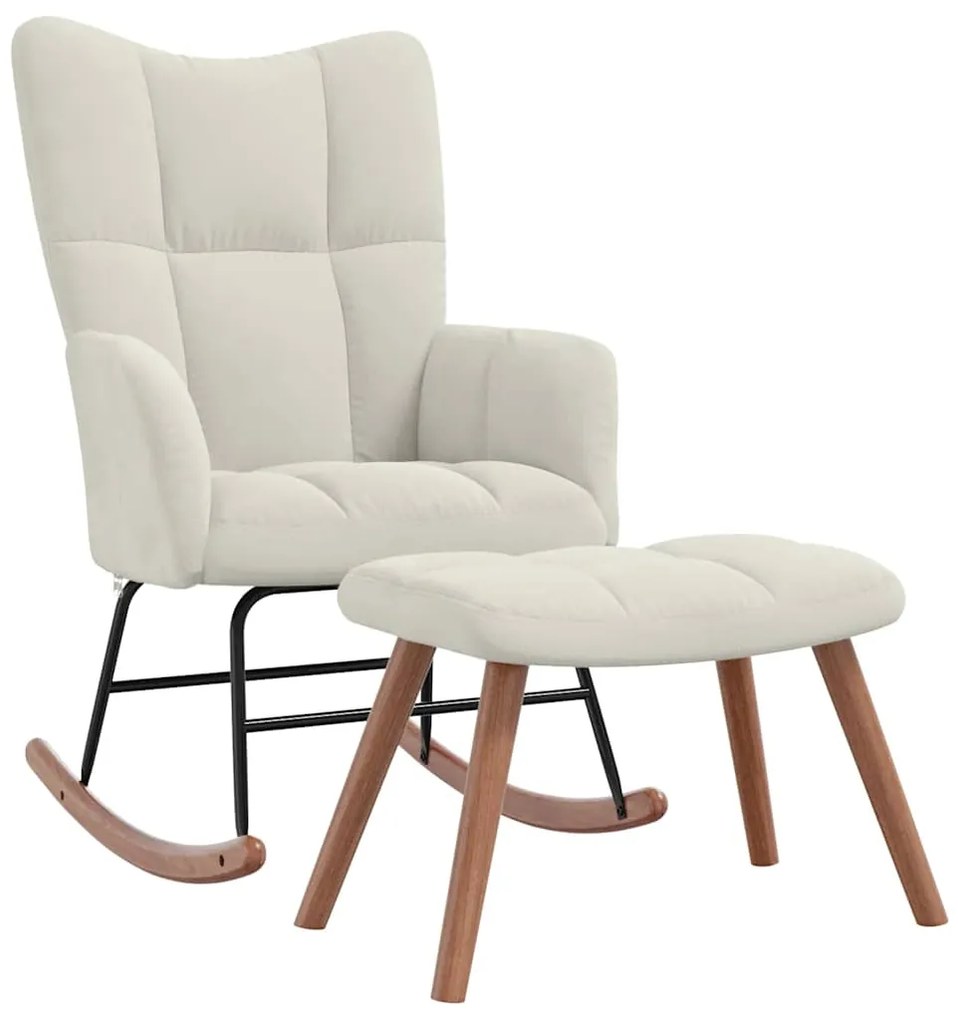 328159 vidaXL Люлеещ се стол с табуретка, кремавобял, кадифе