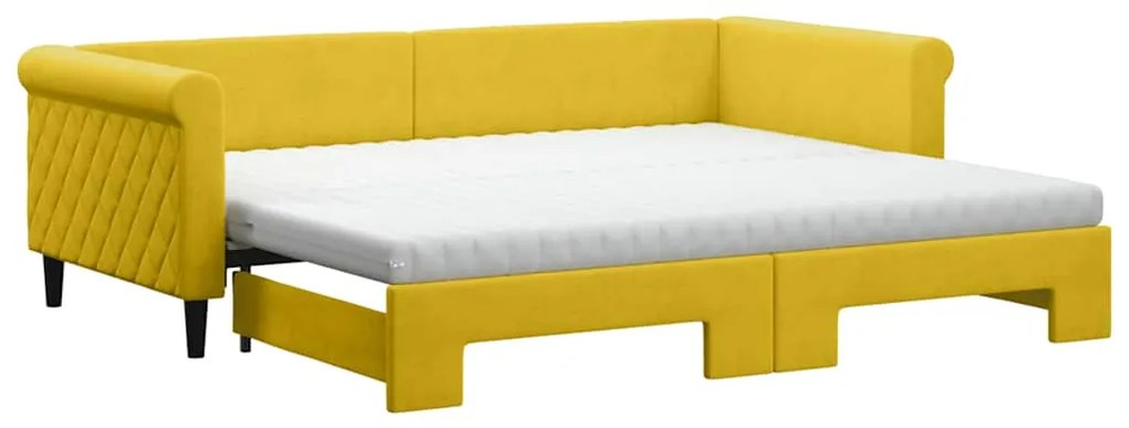 3197800 vidaXL Канапе с изтеглящо легло и матраци жълто 90x200 см кадифе