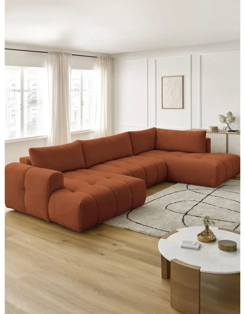 Сгъваем/с място за съхранение ъглов диван в тухлен цвят (десен ъгъл/U форма) Fuji – Bobochic Paris