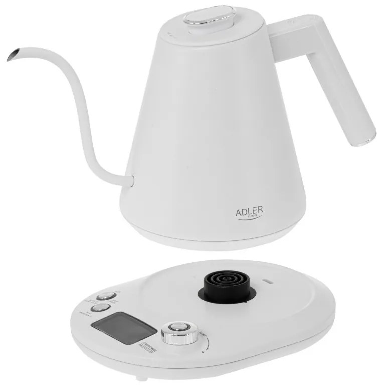 Електрическа кана Adler AD 1349W, 1100W, 1 л, 40-100 C, Поддържане на топлината, LED дисплей, Бял