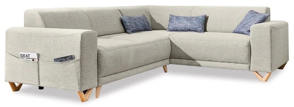 Бежов разтегателен/с място за съхранение ъглов диван (десен ъгъл/L форма) Classy Sophie – Miuform