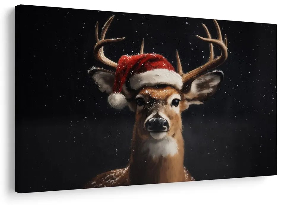 Картина на платно – Сладък коледен елен през нощта