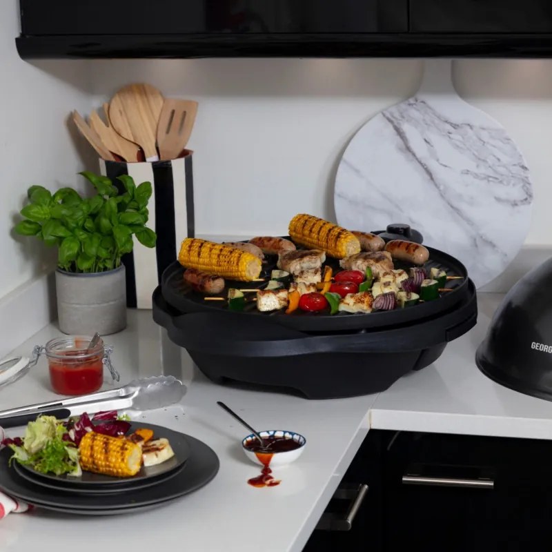 Електрическа скара/грил George Foreman 22460-56, 2400W, 44.5 см, 15 порции, 5 темп, Незалепващо покритие, Черен
