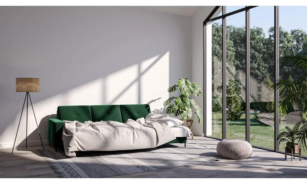 Тъмнозелен кадифен ъглов разтегателен диван , десен ъгъл Moor - Ghado