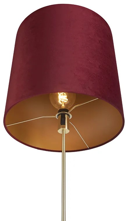 Подова лампа злато/месинг с червен кадифен абажур 40/40 см - Parte