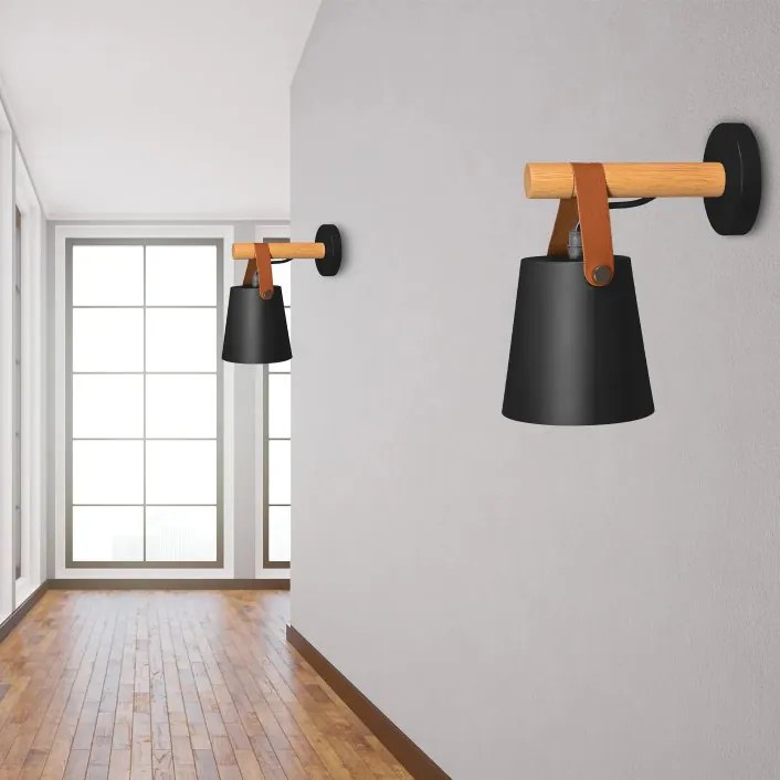 Дизайнерска стенна лампа от дърво и метал Сив