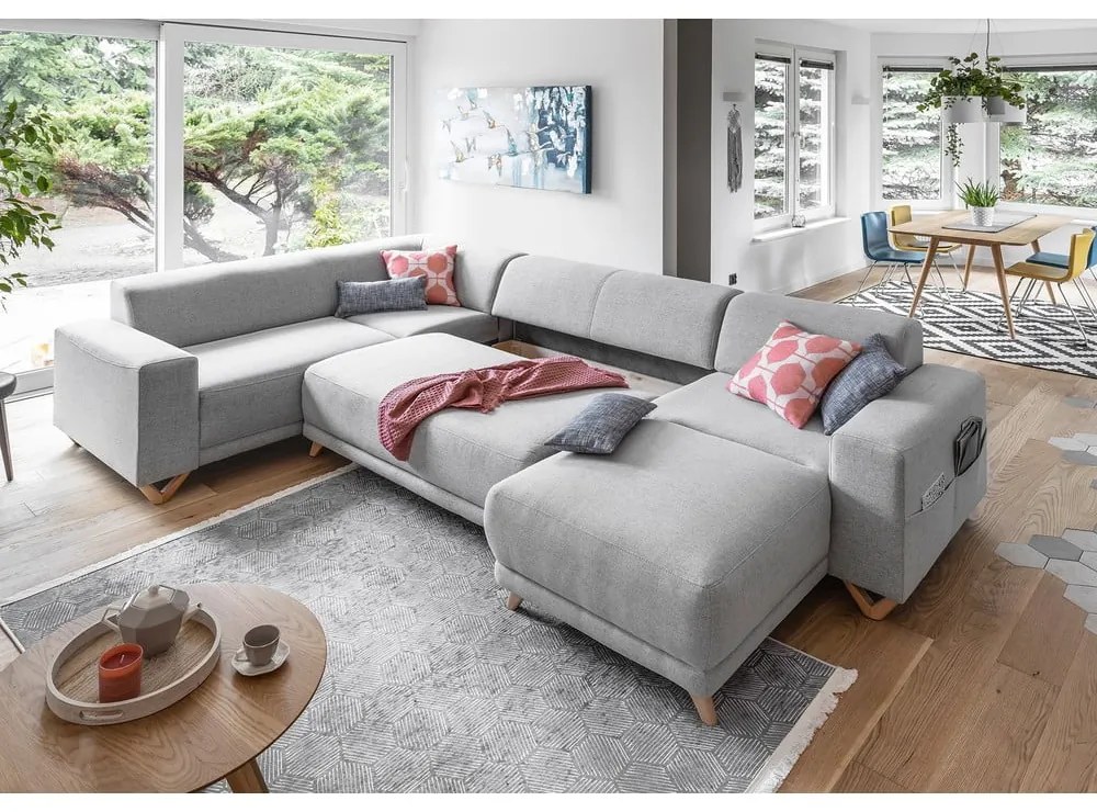 Светлосив разтегателен/с място за съхранение ъглов диван (ляв ъгъл/U форма) Classy Sophie – Miuform