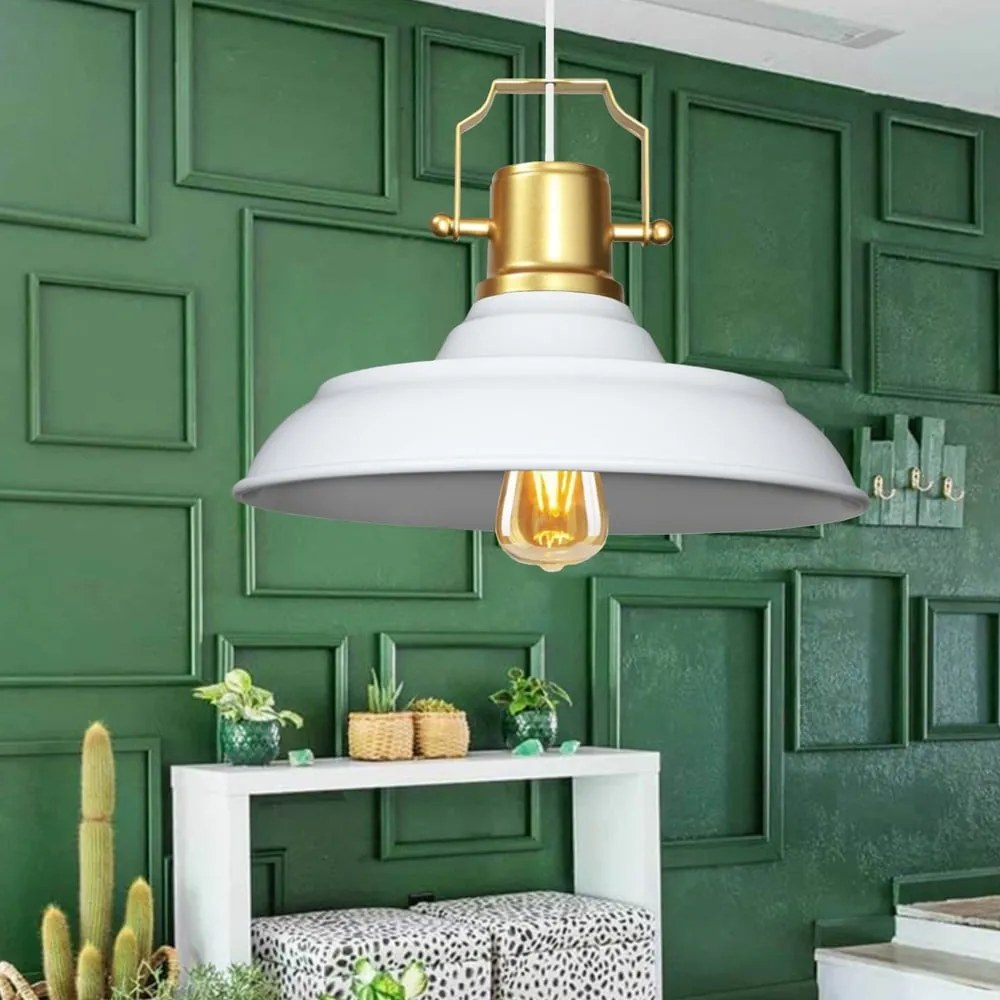 Бяло висящо осветително тяло с метален абажур ø 25 cm Tarsus – Opviq lights