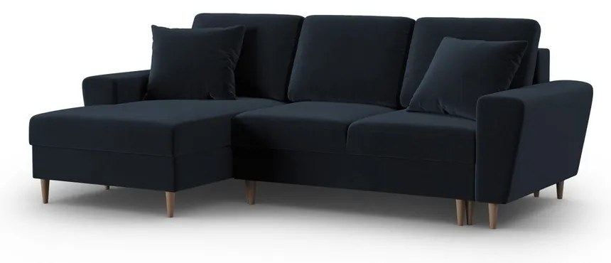 Тъмносин кадифен разтегателен ъглов диван с място за съхранение (ляв ъгъл) Kyoto – Cosmopolitan Design