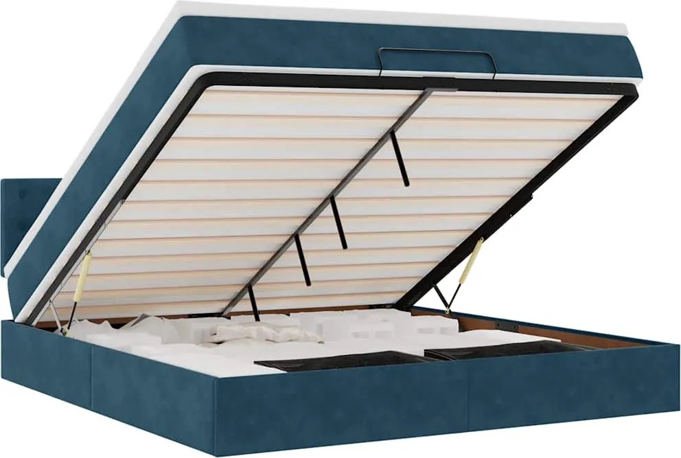 3312786 vidaXL Османска легло с матрак и LED, тъмносиньо, 180x200 см, кадифе
