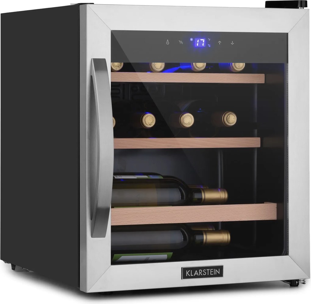 Klarstein Vinetage 12 Uno, охладител за вино, 12 бутилки 46l, 4-18°C, 40dB, стъкло