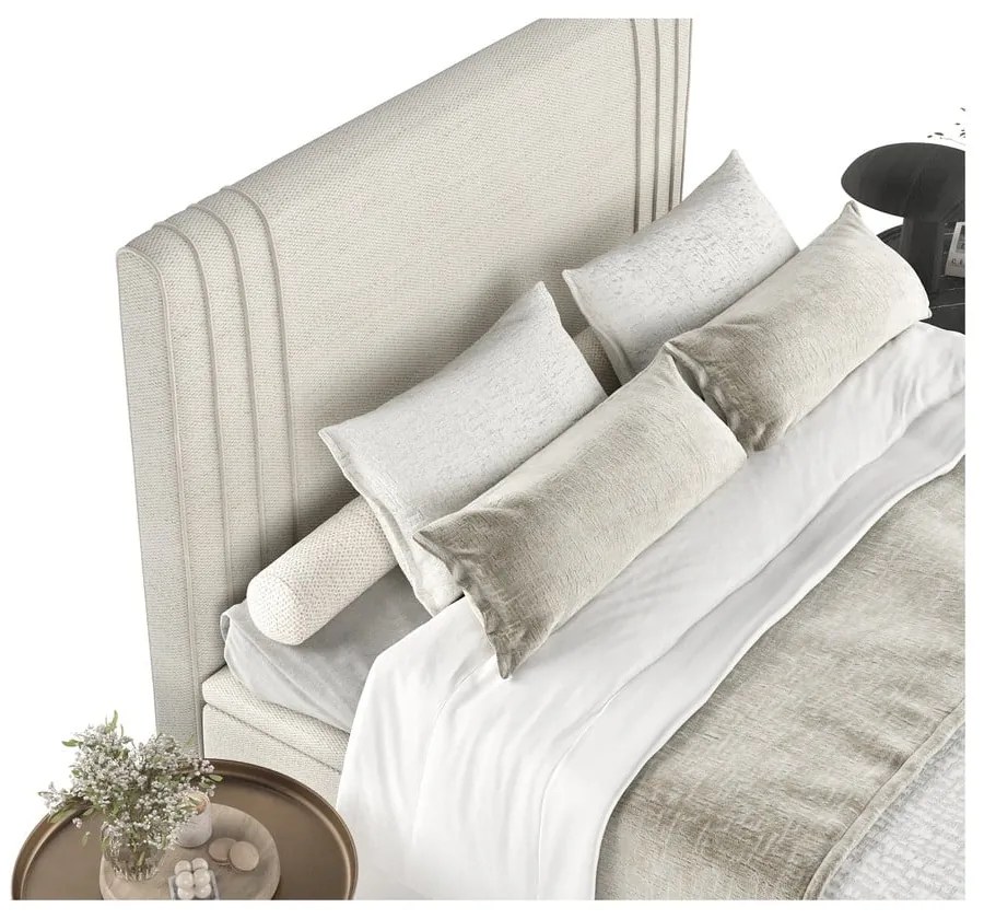 Бежово тапицирано двойно легло с място за съхранение 180x200 cm Musca – Maison de Rêve