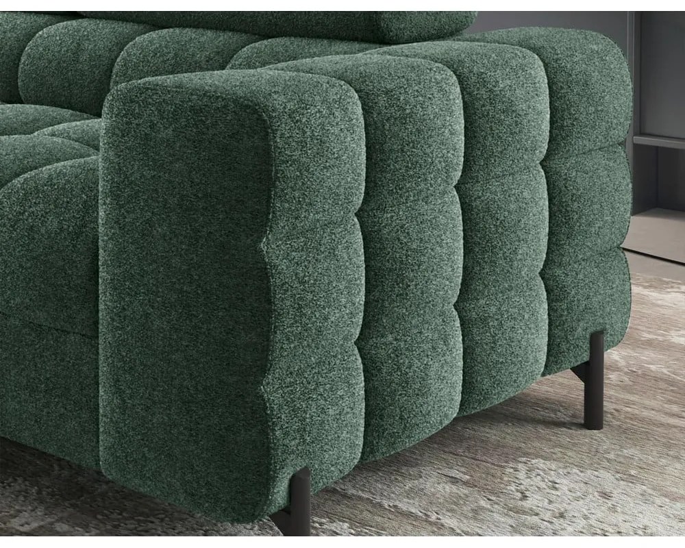 Зелен разтегателен ъглов диван с място за съхранение от букле (ляв ъгъл L форма) Ferucce – ELTAP