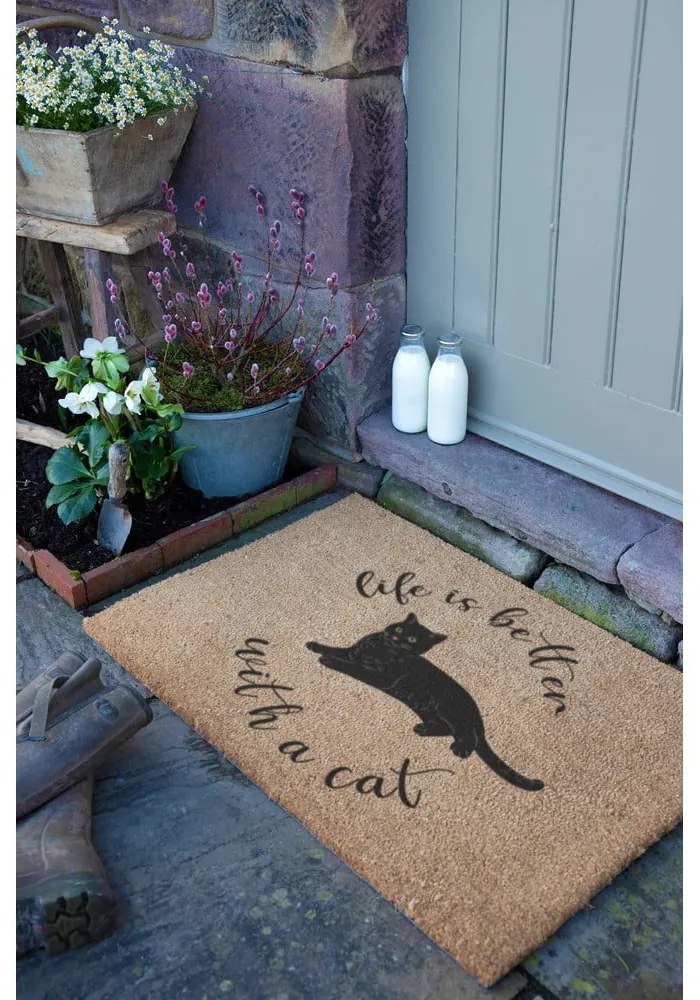 Изтривалка от кокосови влакна 60x90 cm Life Is Better With a Cat – Artsy Doormats