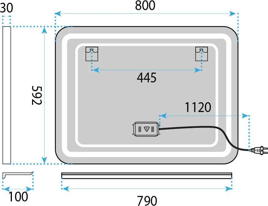 LED стенен огледало с рафт 80x60 см L-8060