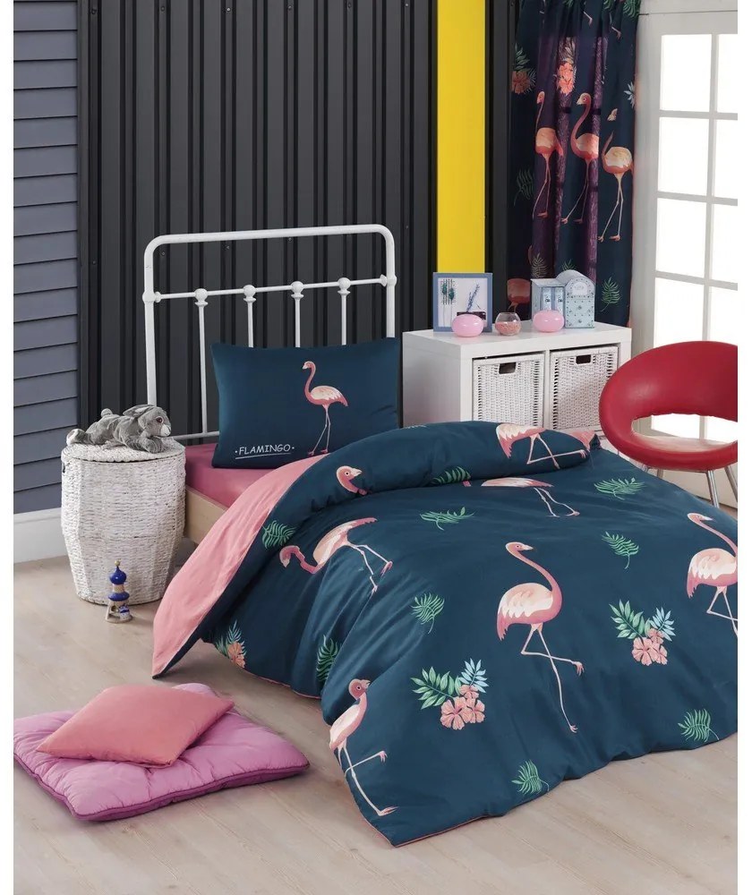 Тъмносиньо-розово единично детско спално бельо 140x200 cm Big Filamin – Mijolnir