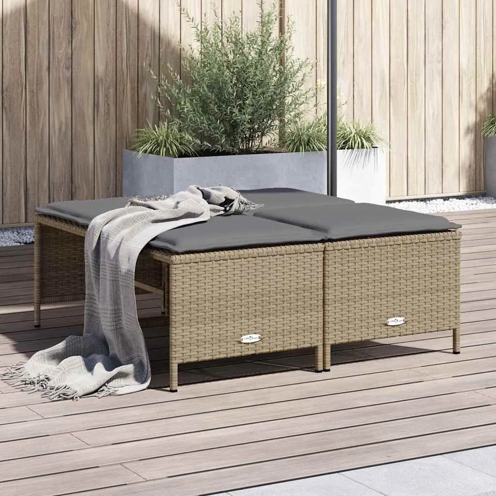 368365 vidaXL Градински табуретки с възглавници, 4 бр, бежови полиратан