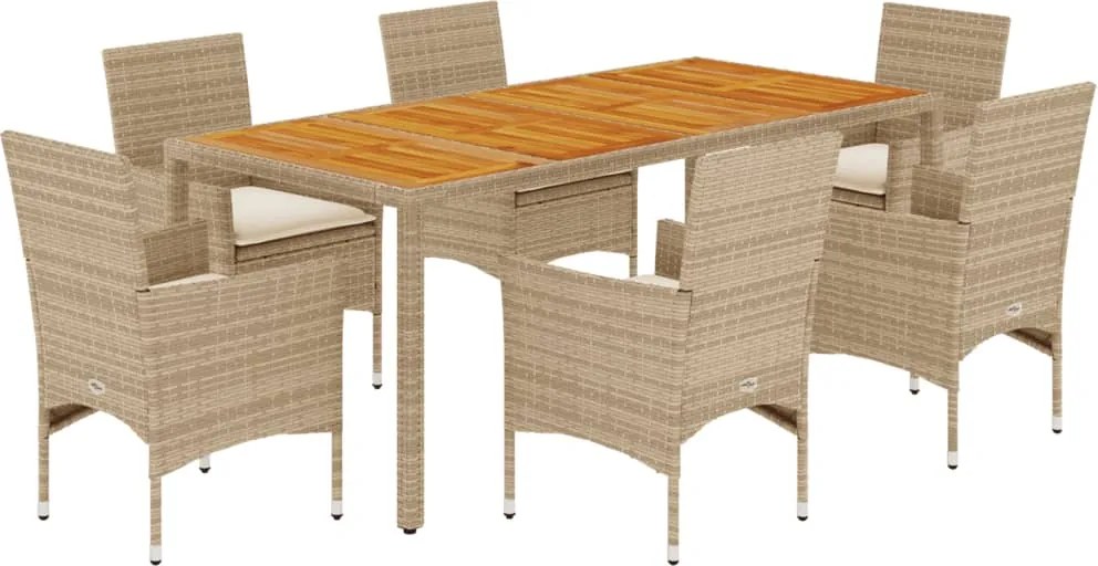 3278685 vidaXL Външен комплект с възглавници 7 части бежов полиратан акация