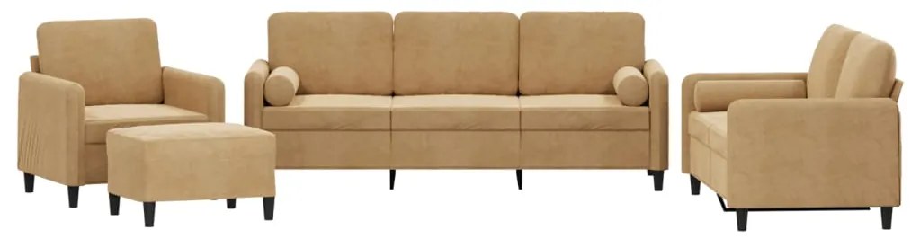 3201971 vidaXL Комплект дивани 4 части с възглавници, кафяв, кадифе
