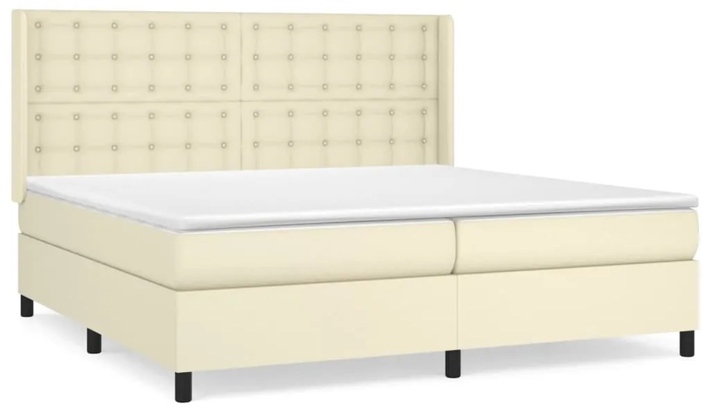 3132521 vidaXL Боксспринг легло с матрак, кремаво, 200x200 см, изкуствена кожа