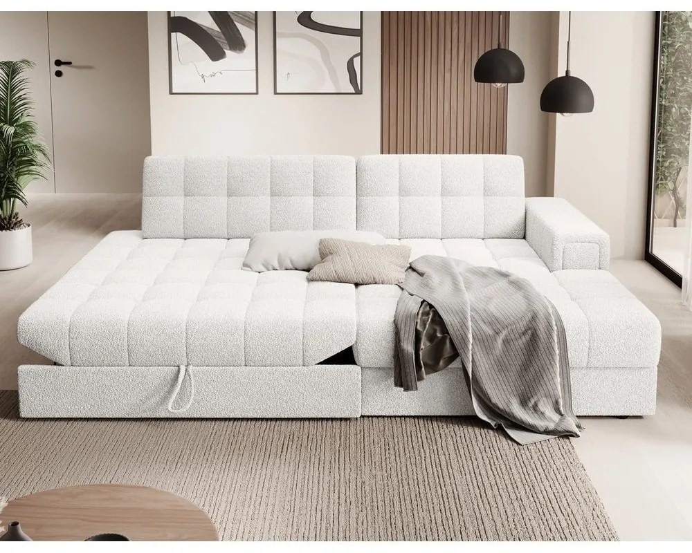 Кремав сгъваем ъглов диван от прежда с примки от букле (десен ъгъл) Blezalt – ELTAP