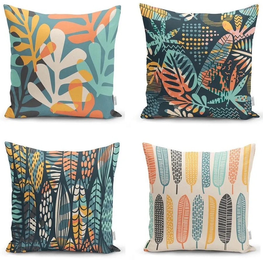 Комплект от 4 калъфки за възглавници Colorful Leaves, 43 x 43 cm - Minimalist Cushion Covers