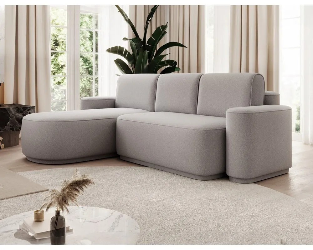 Светлосив шенилов разтегателен ъглов диван с място за съхранение (ляв ъгъл) Aurumm – ELTAP